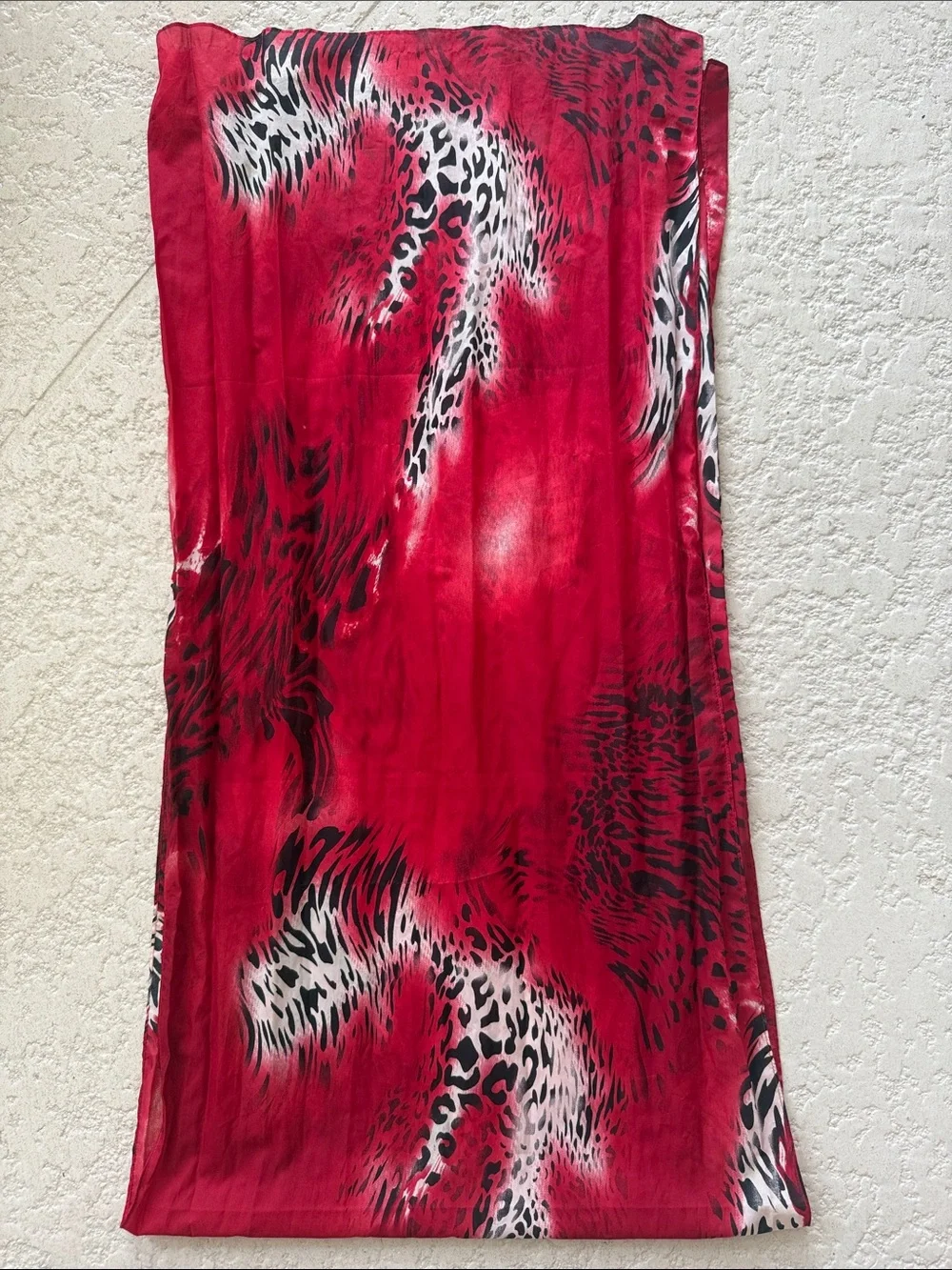 Bold Red Animal-Print Scarf Wrap